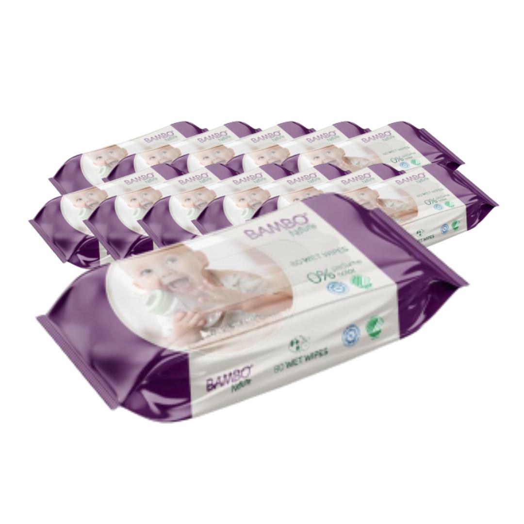 Confezione da 12 salviettine umidificate Bambo Nature 80 pz