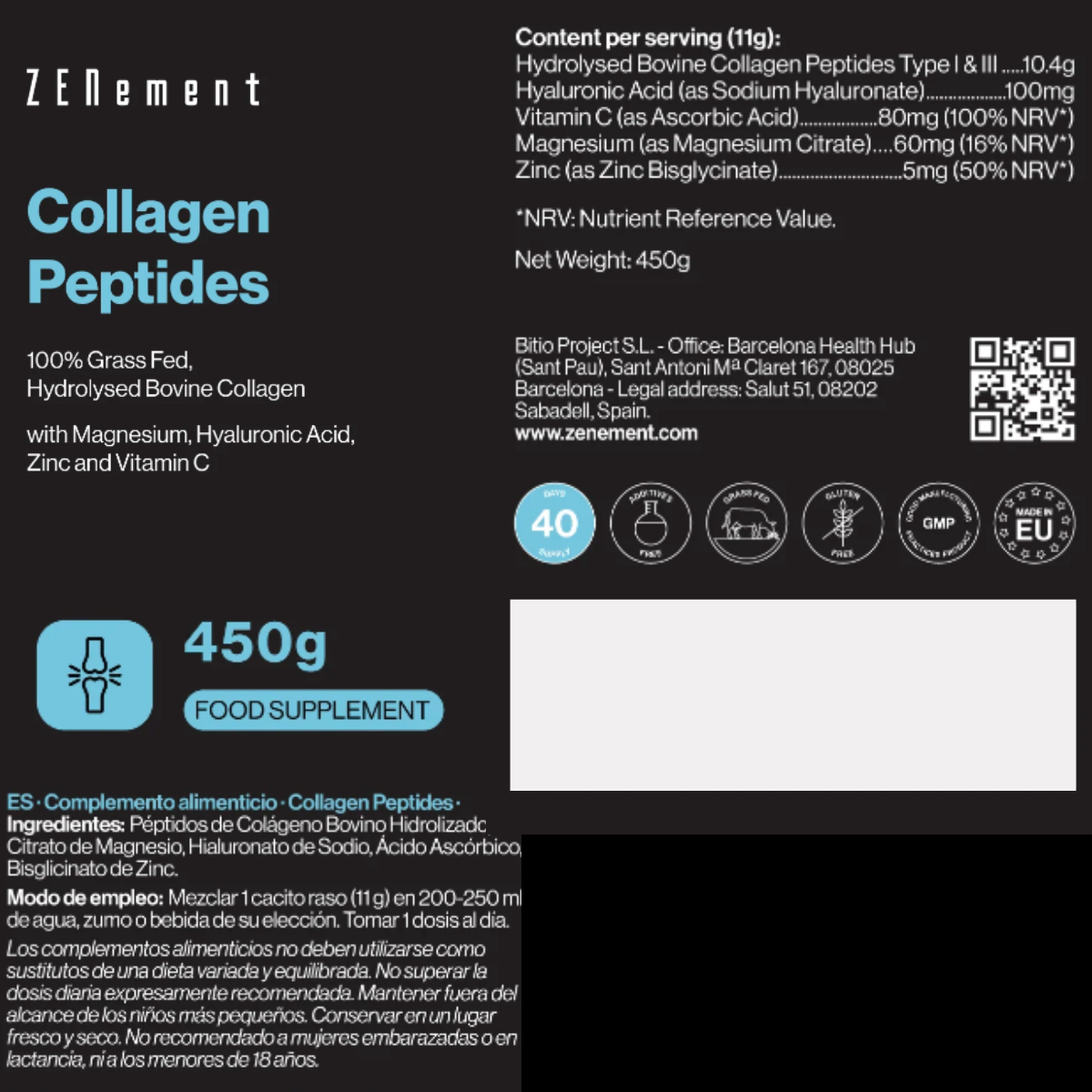 Peptidi di collagene bovino idrolizzato Zenement 450 g