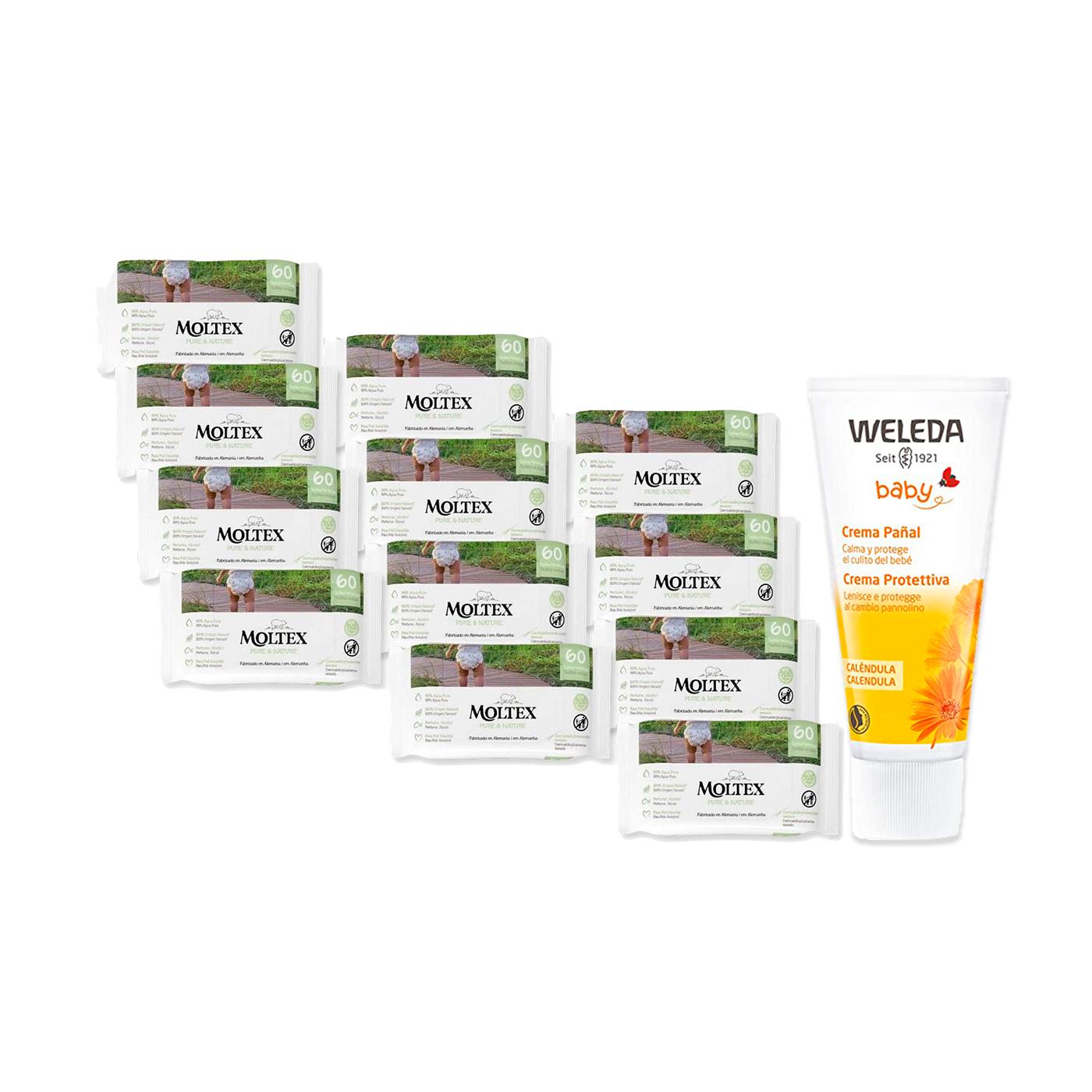 PACK SPÉCIAL Crème pour le change au calendula Weleda 75 ml + Pack 12 x Lingettes Moltex Pure & Nature 60 unités