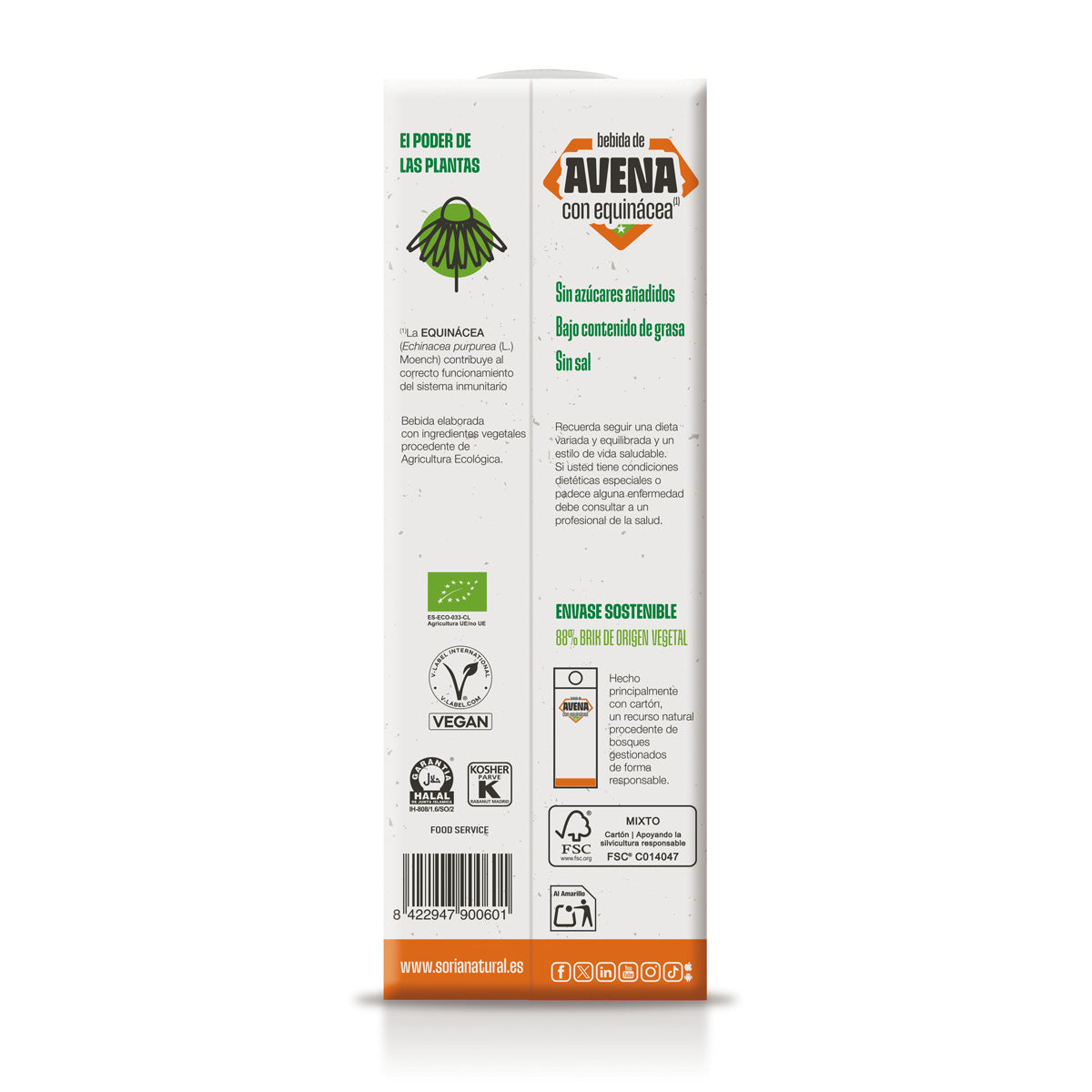 Bevanda biologica all'avena con echinacea, Soria Natural, 1 L