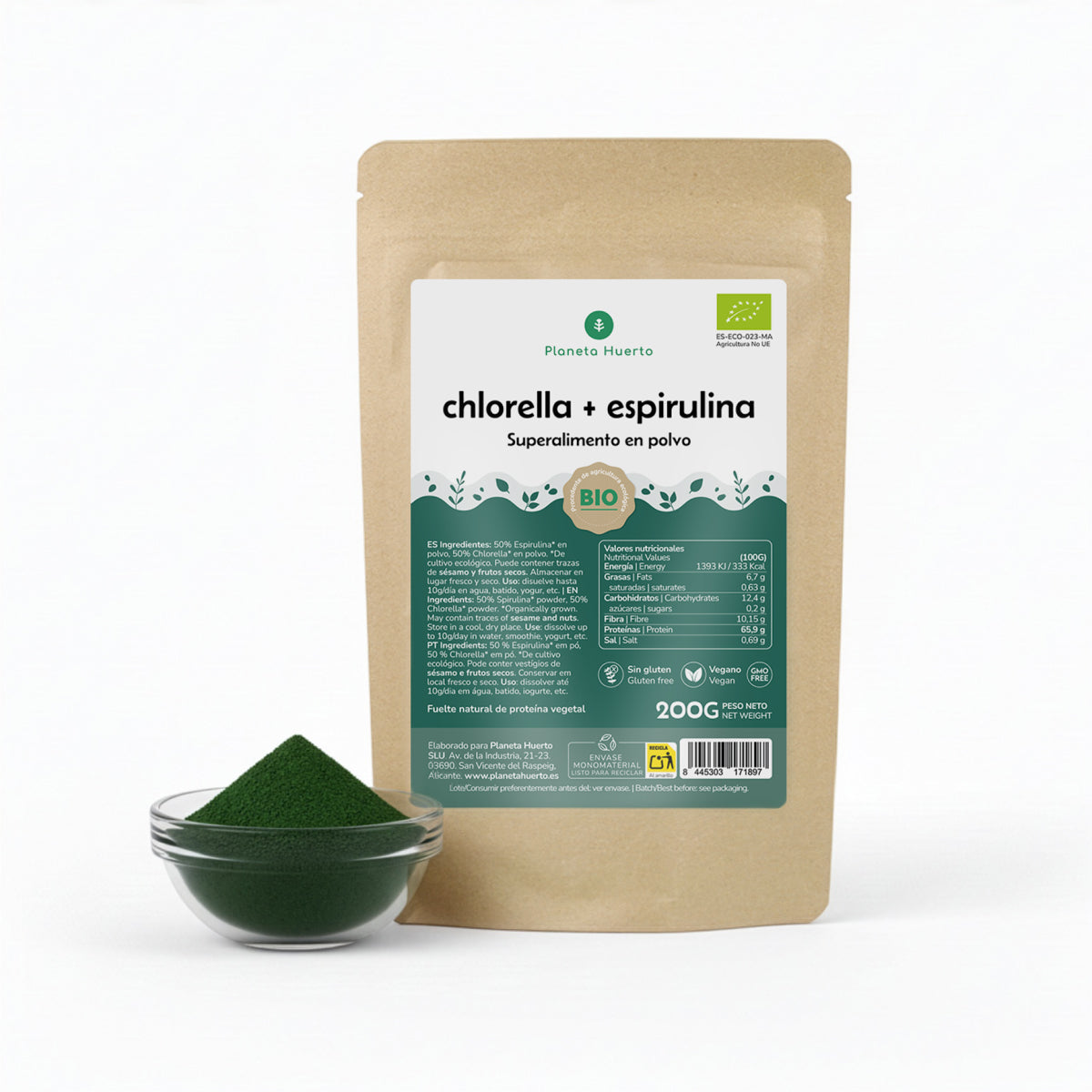 Chlorella + Spirulina pulver Planeta Huerto 200 g
