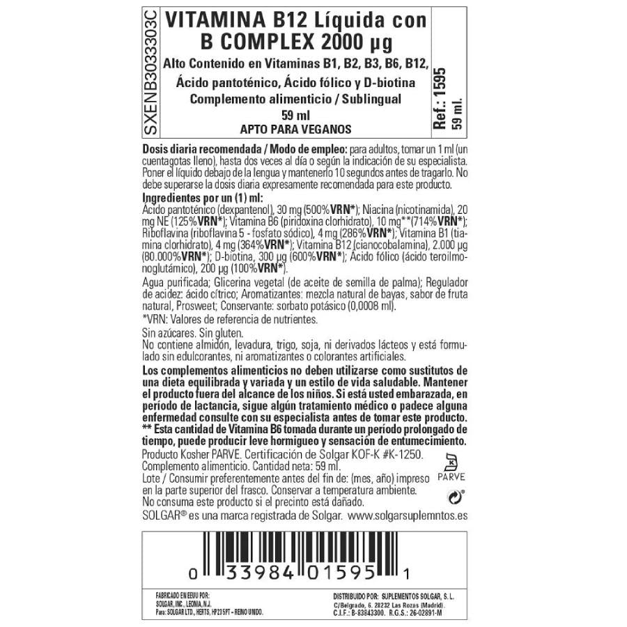 Vitamina B12 liquida sublinguale, 59 ml da 2000 μg