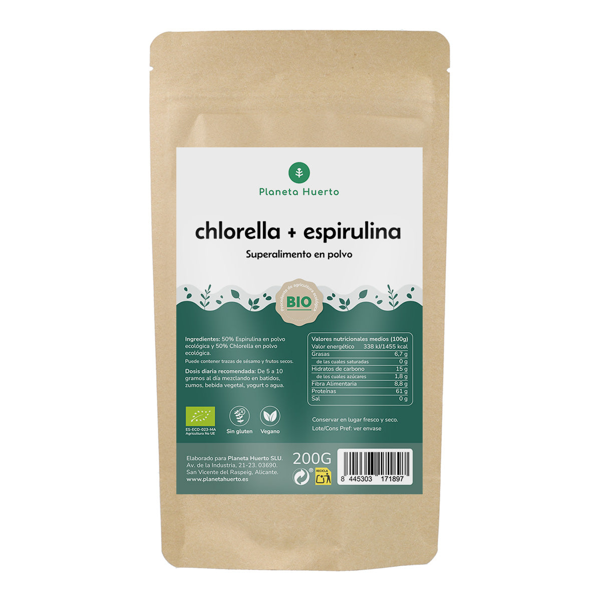 Chlorella + Spirulina poeder Planeta Huerto 200 g