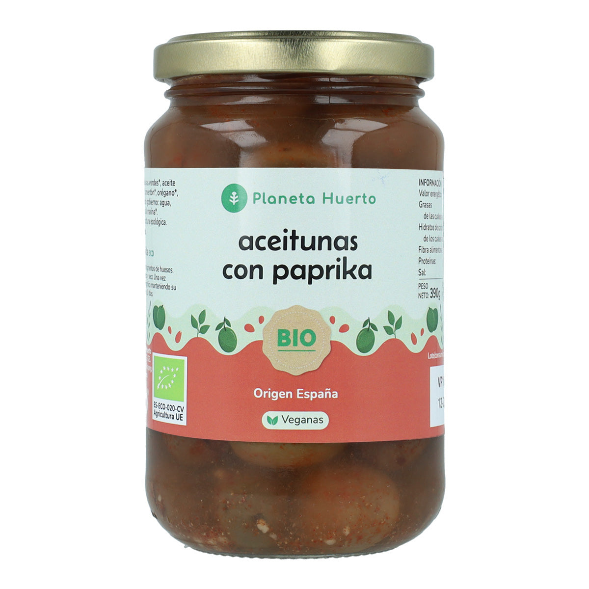 Olive verdi con paprika Eco Planeta Huerto 390 g