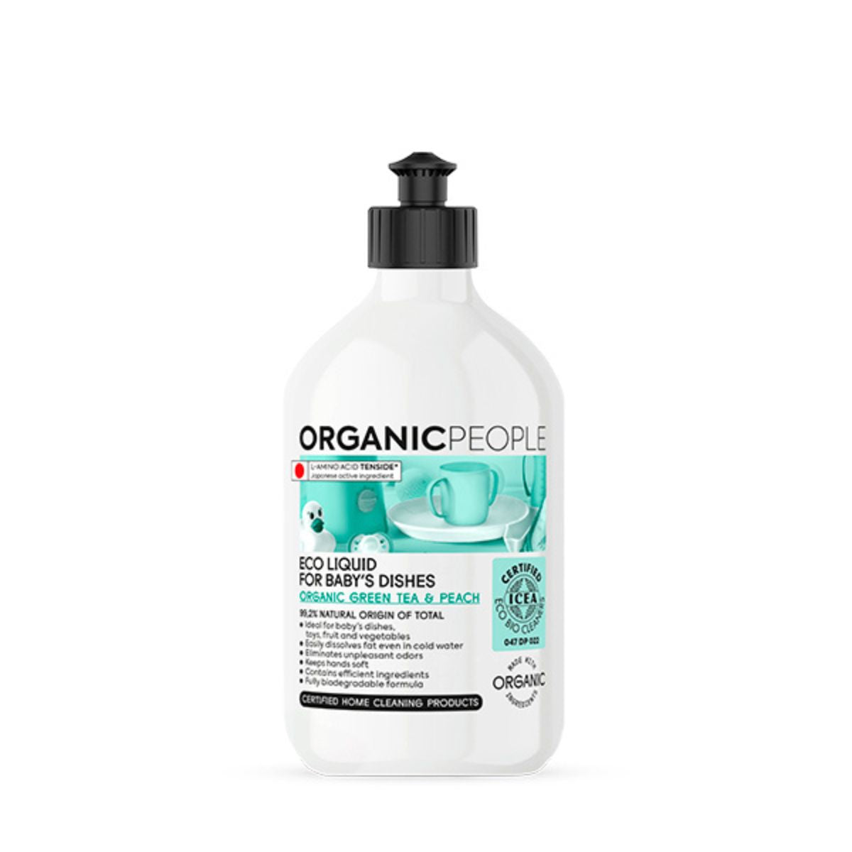 Liquide écologique pour la vaisselle des bébés - Thé vert et pêche biologiques Organic People 500 ml