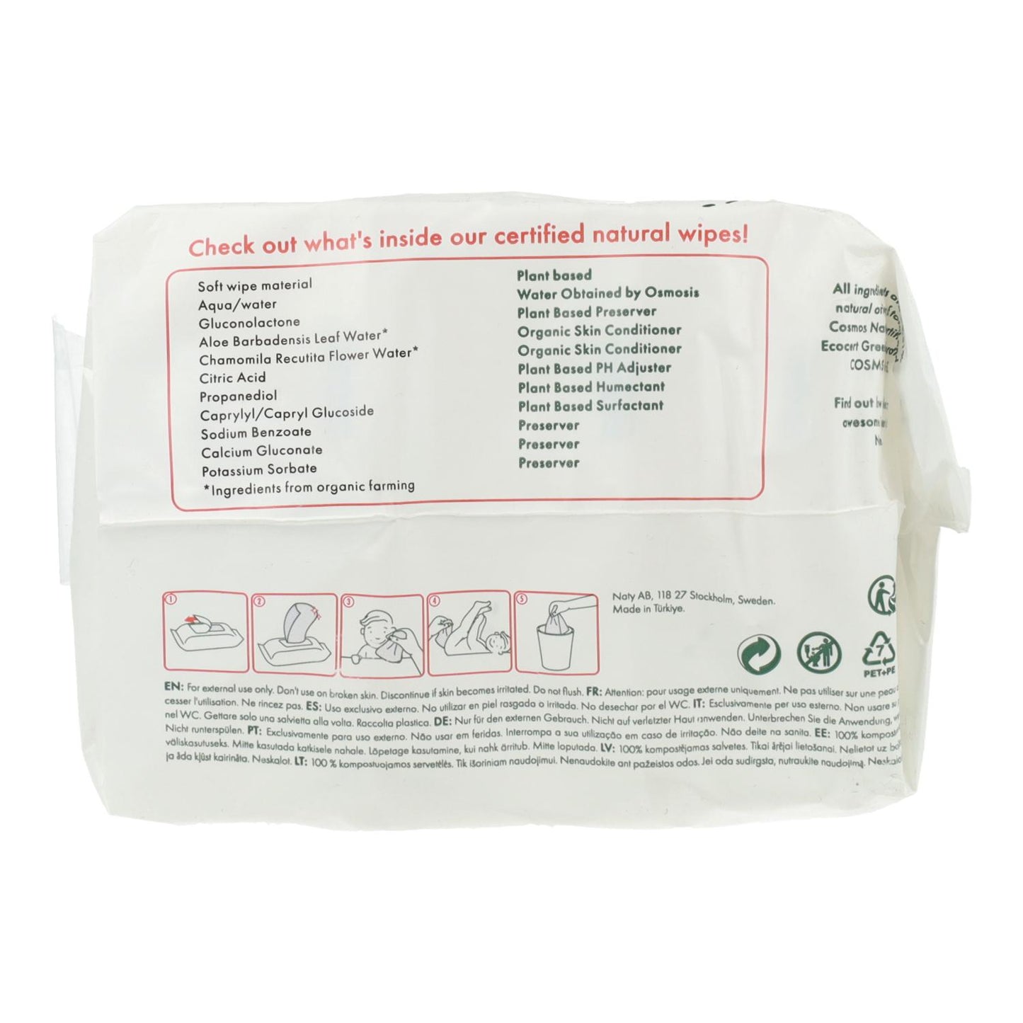 3er-Pack kompostierbare Feuchttücher Naty 3x56 Stück