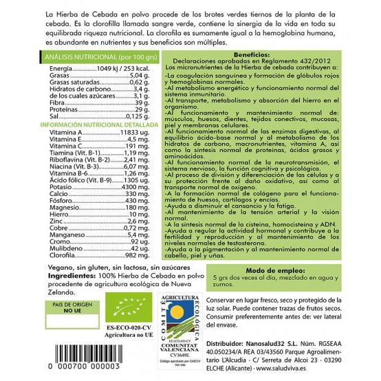 Gerstegraspoeder ECO 125 g, Salud Viva