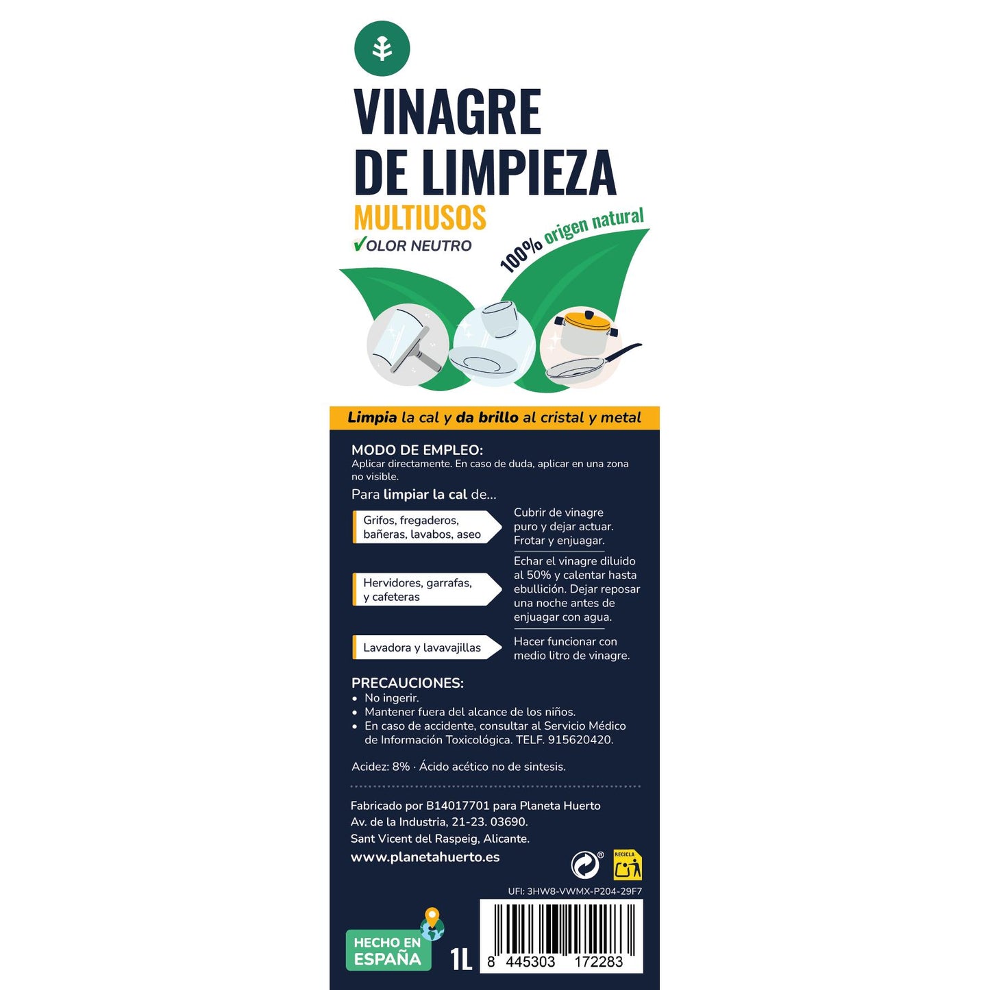 White Cleaning Vinegar 1L Planeta Huerto