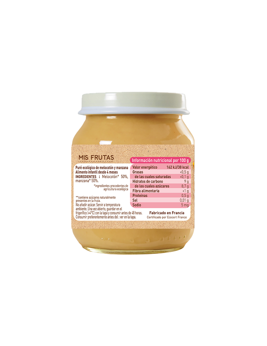 Tarrito Melocotón y Manzana Babybio 130g