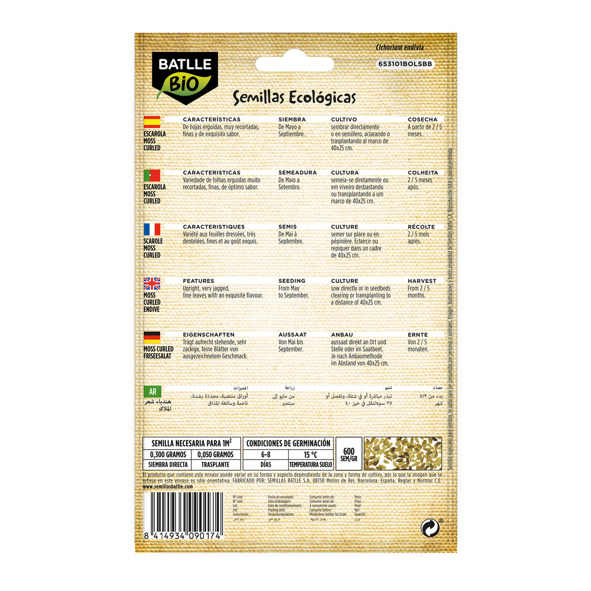 Zaden van escarole engelenhaar-moss curled biologisch Batlle