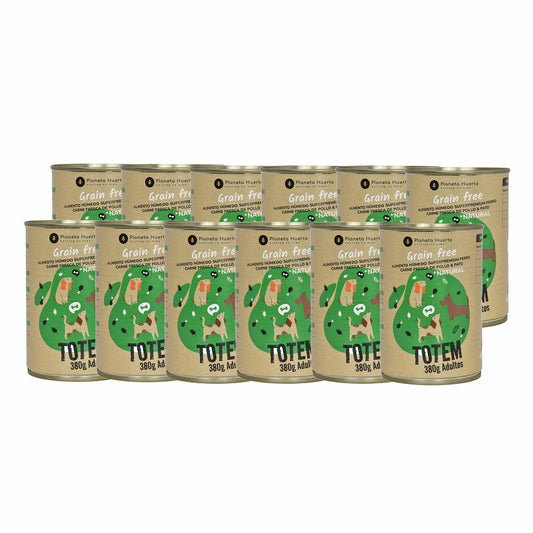 Packung 12 x getreidefreies Superpremium-Hundenassfutter Huhn & Ente 380 g Planeta Huerto