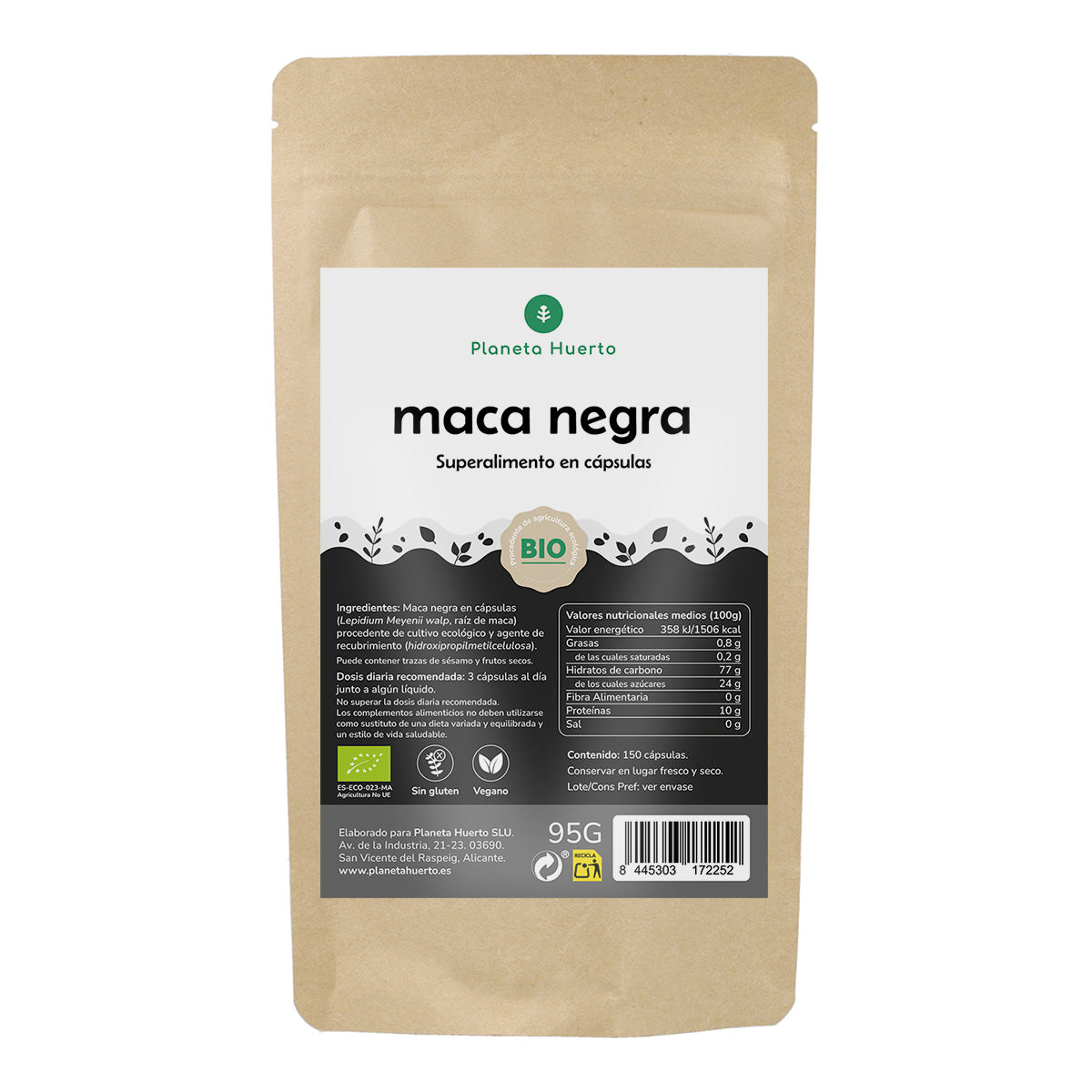 Ekologisk svart Maca Planeta Huerto 150 kapslar