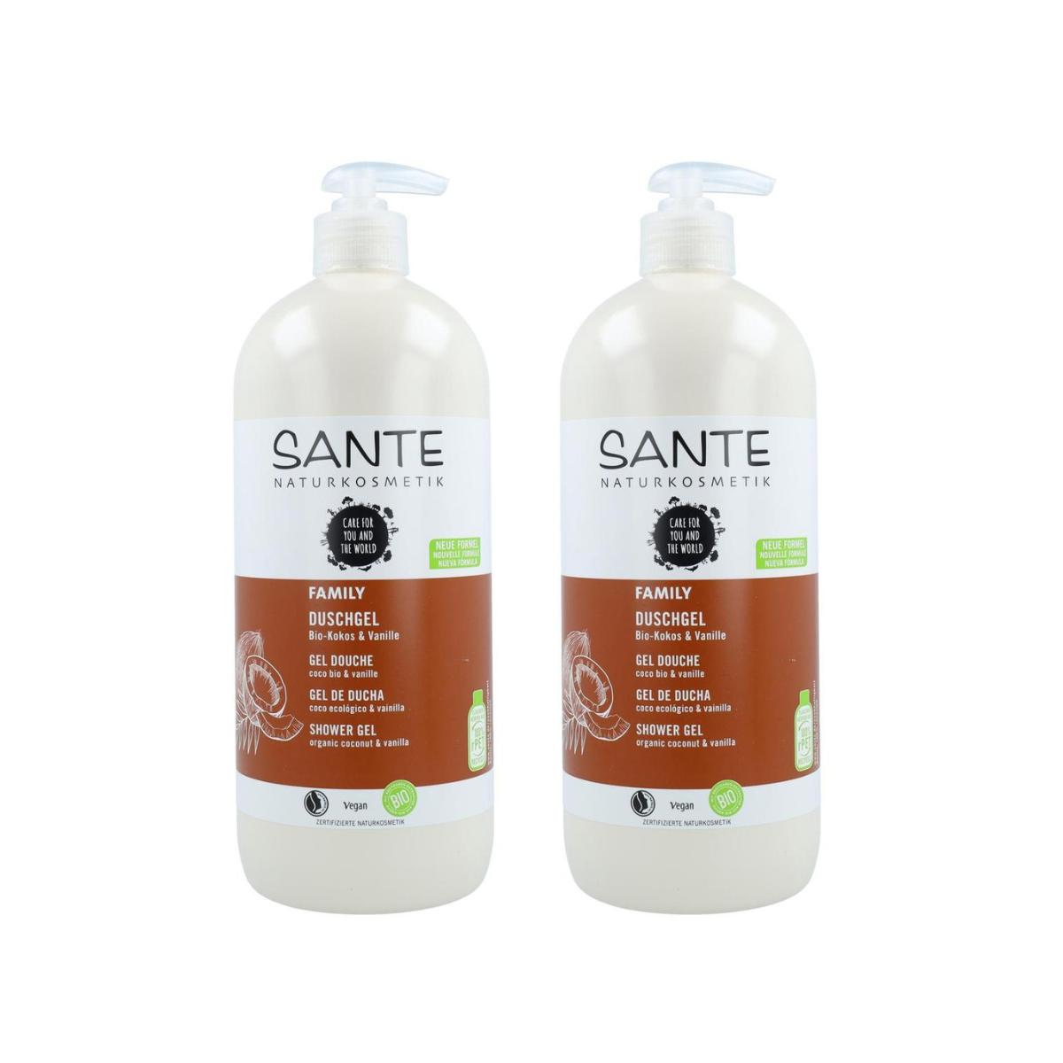 Pack of 2x Sante organic coconut and vanilla shower gel, 950 ml