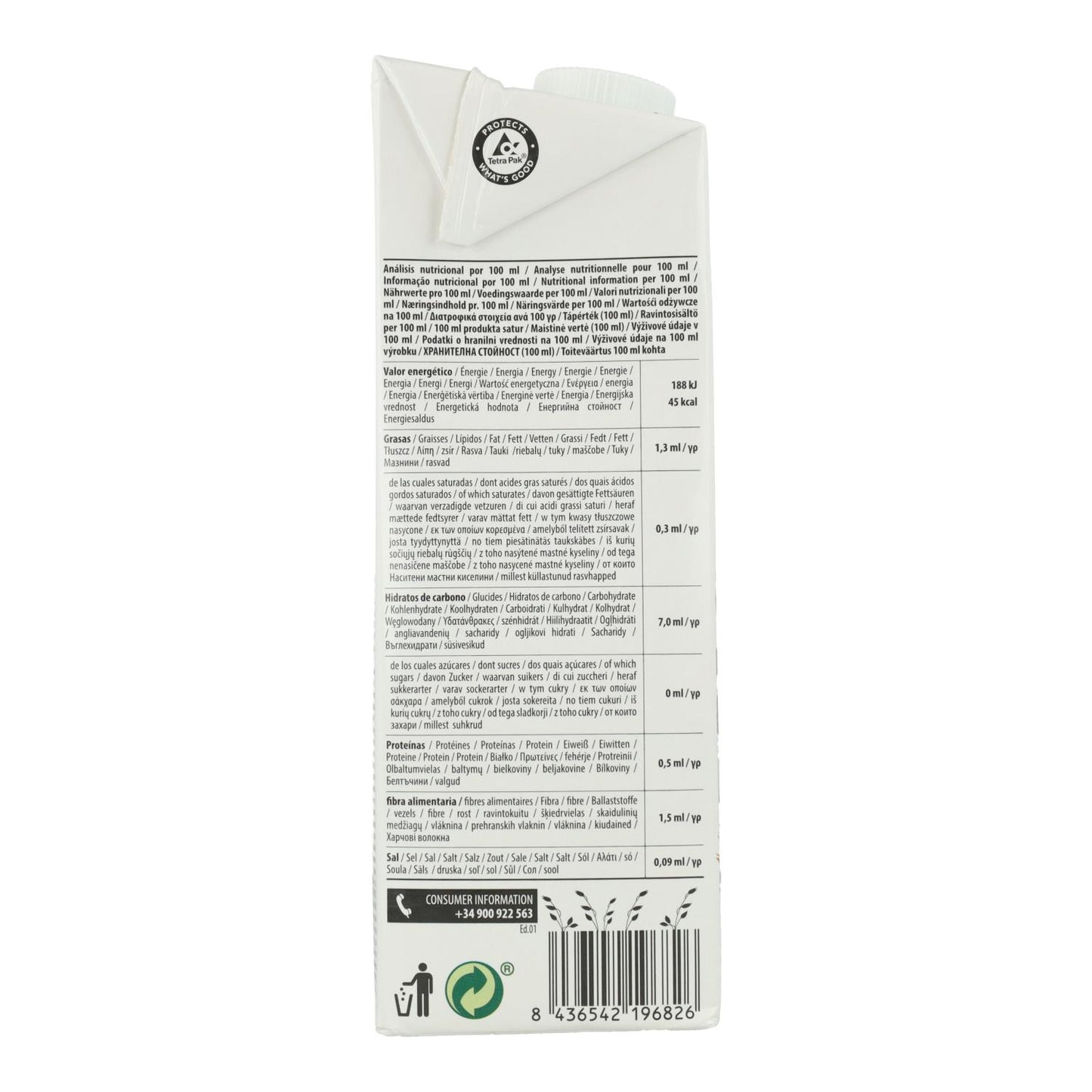 Confezione da 6 bevande integrali all'avena 0% zuccheri Bio NaturGreen 1 L