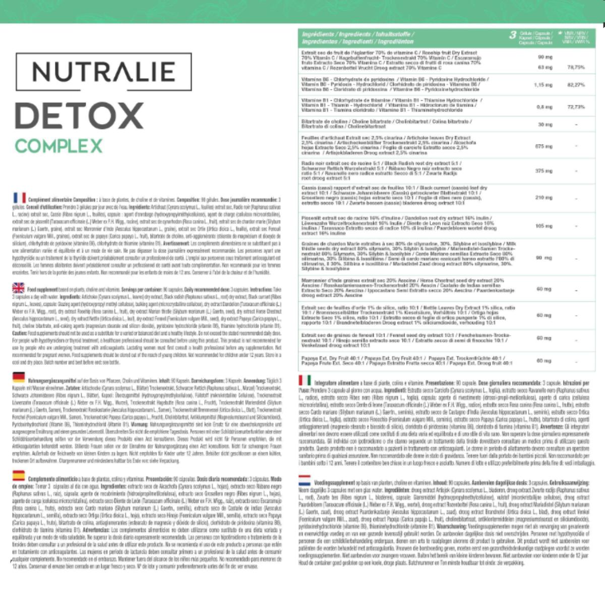 Nutralie Detox complex avec vitamines B1 + B6 et choline 90 gélules