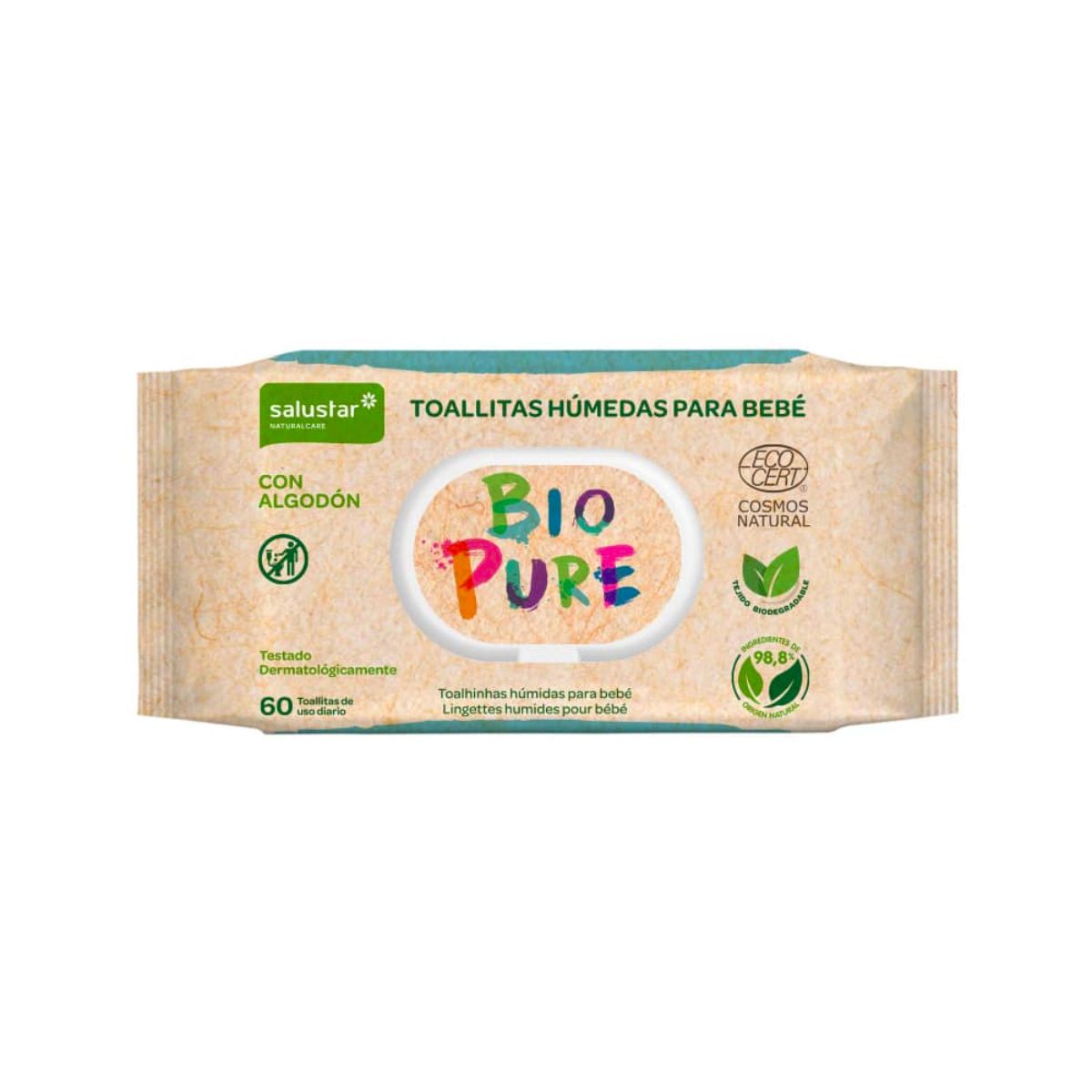 6er-Pack biologisch abbaubare Feuchttücher für Babys Biopure Salustar 60 Stück