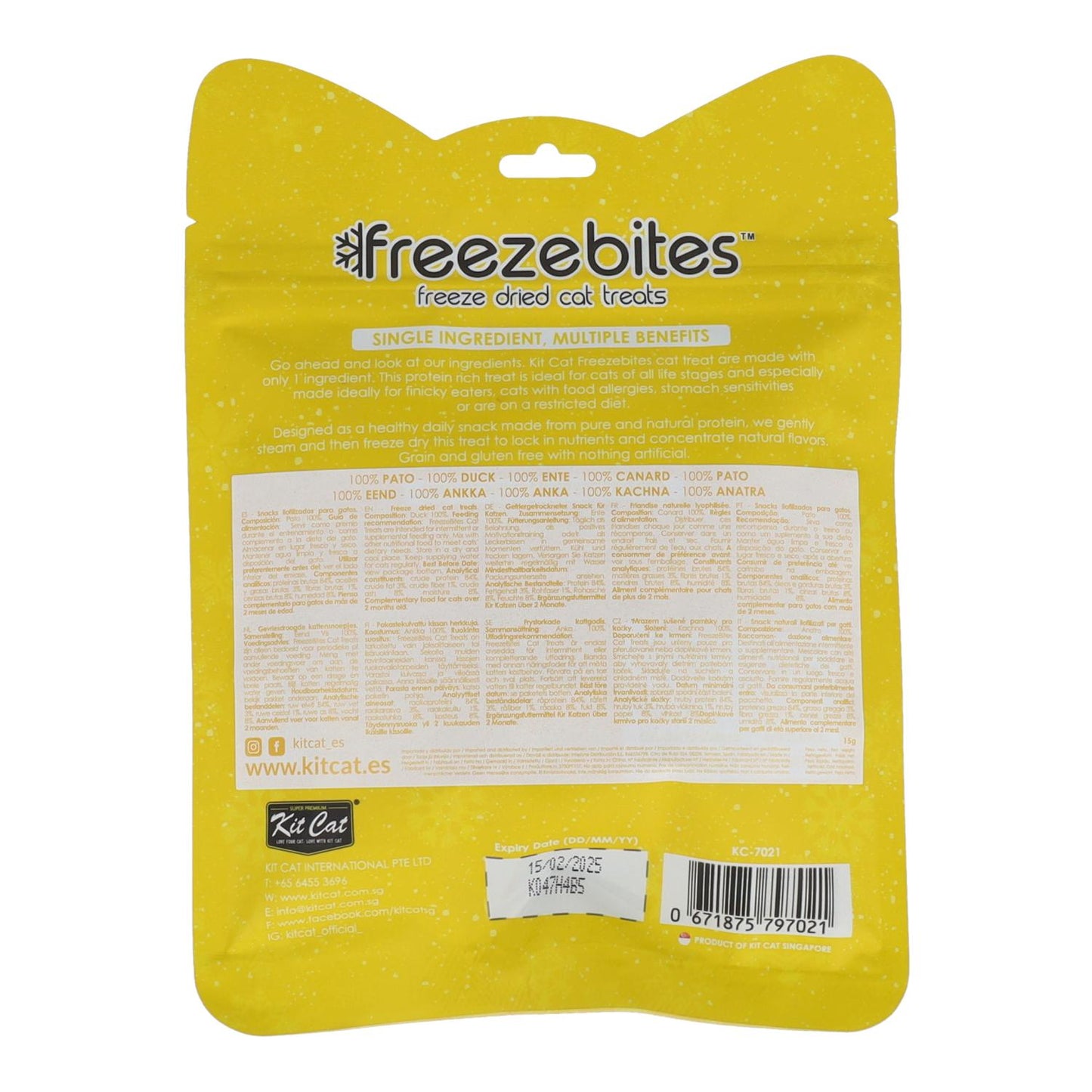 Kit Cat FreezeBites - Canard 15 g Snack lyophilisé naturel pour chats