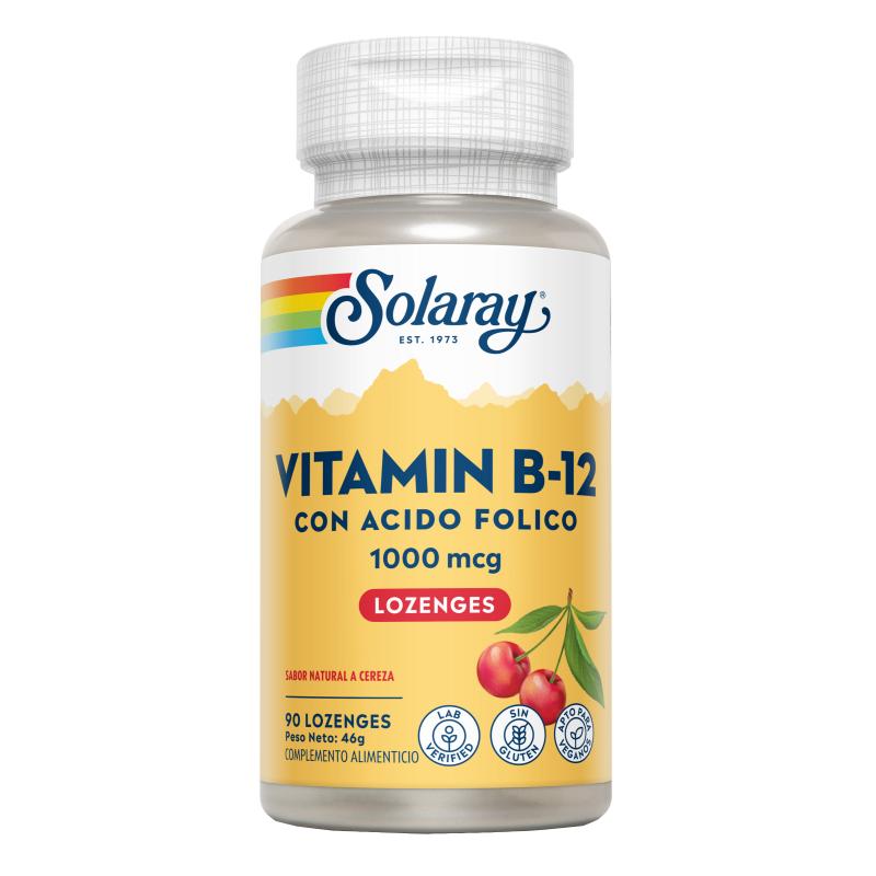 Vitamine B12 1000 mcg avec acide folique Solaray 90 comprimés