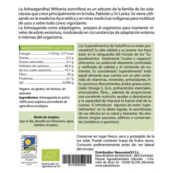 Ashwagandha i pulverform ECO 125 g, Salud Viva