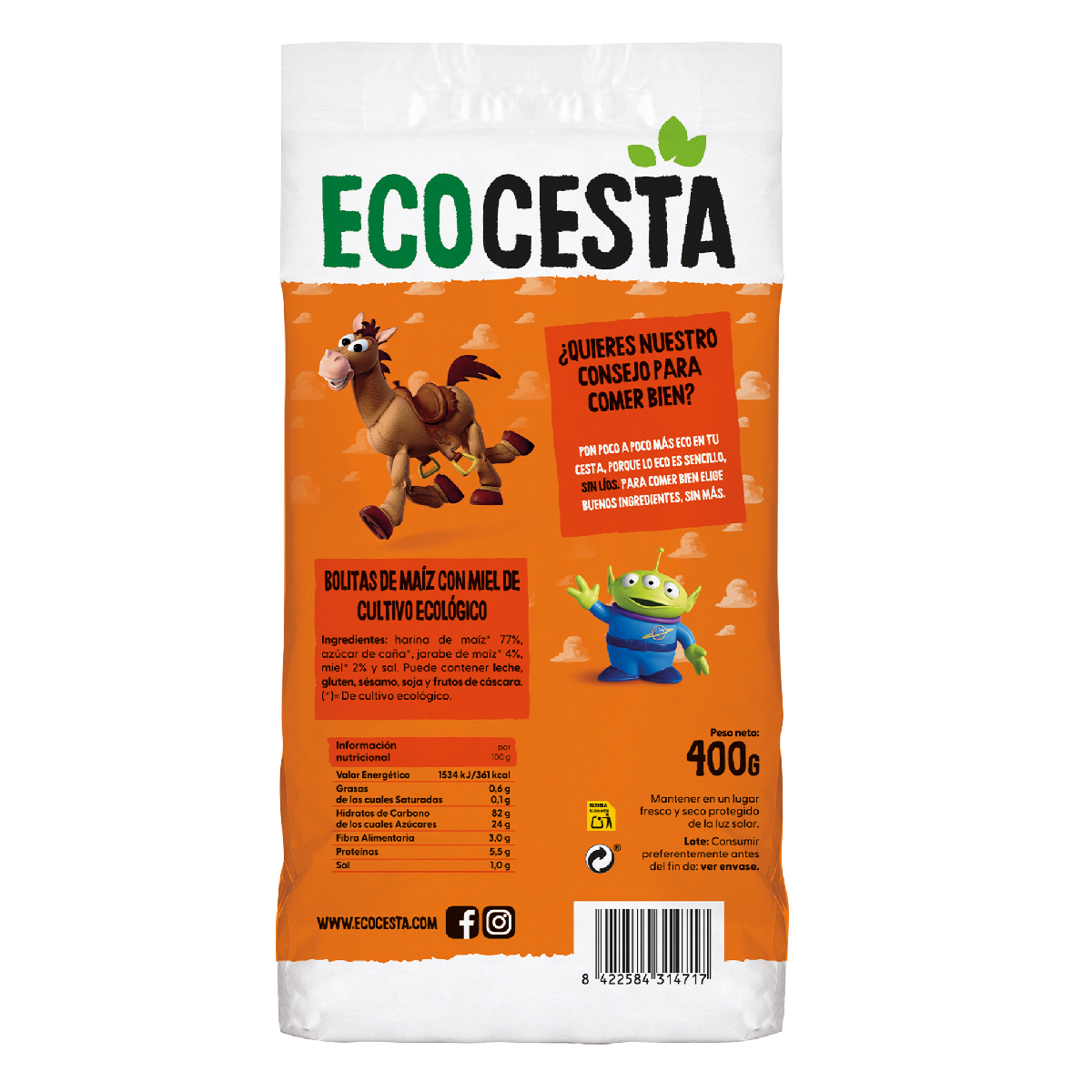 Disney Edition Organic Kids Honey Corn Balls Ecocesta 400 g