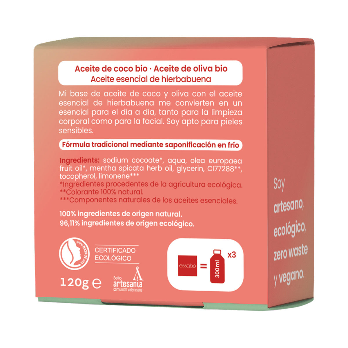 Ekologisk fast tvål med essentiell pepparmynta ESSABÓ 120 g