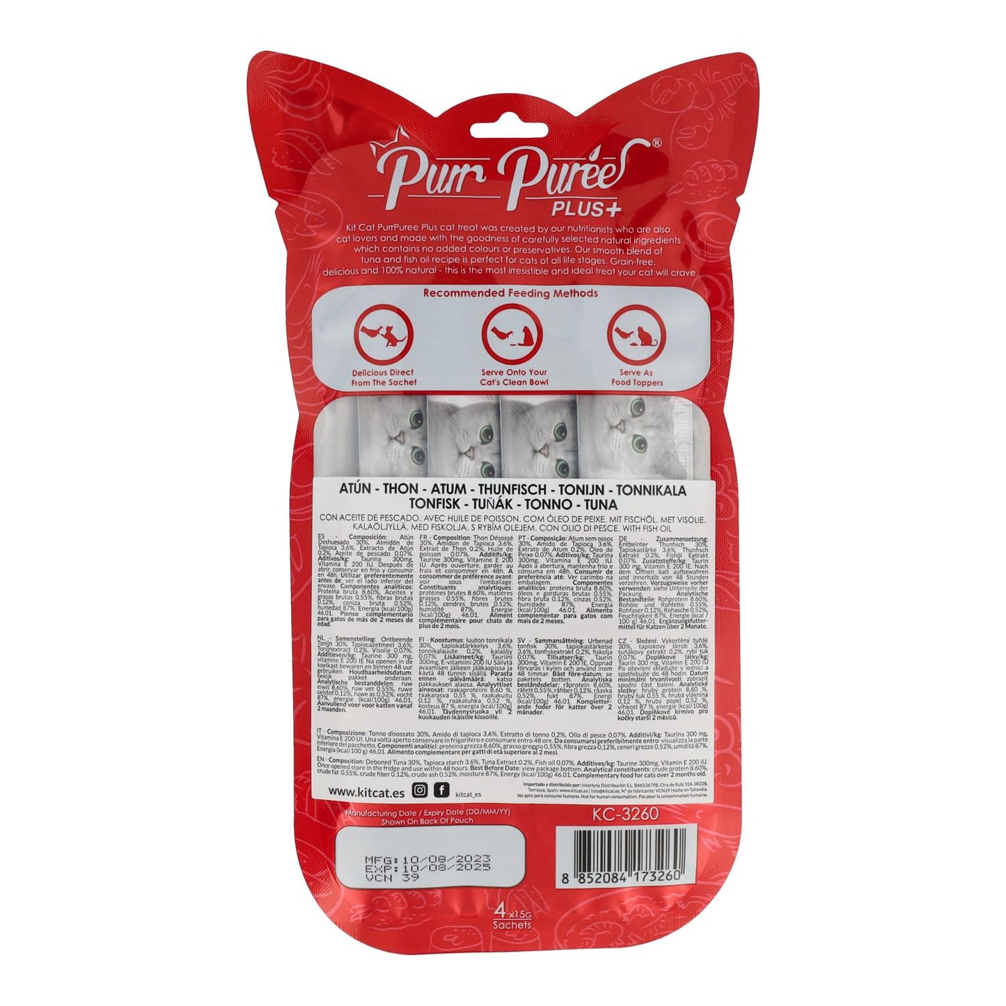 Kit Cat PurrPuree Plus - Thon Skin & Coat Kit Cat 4x15 g Snack crémeux pour chats