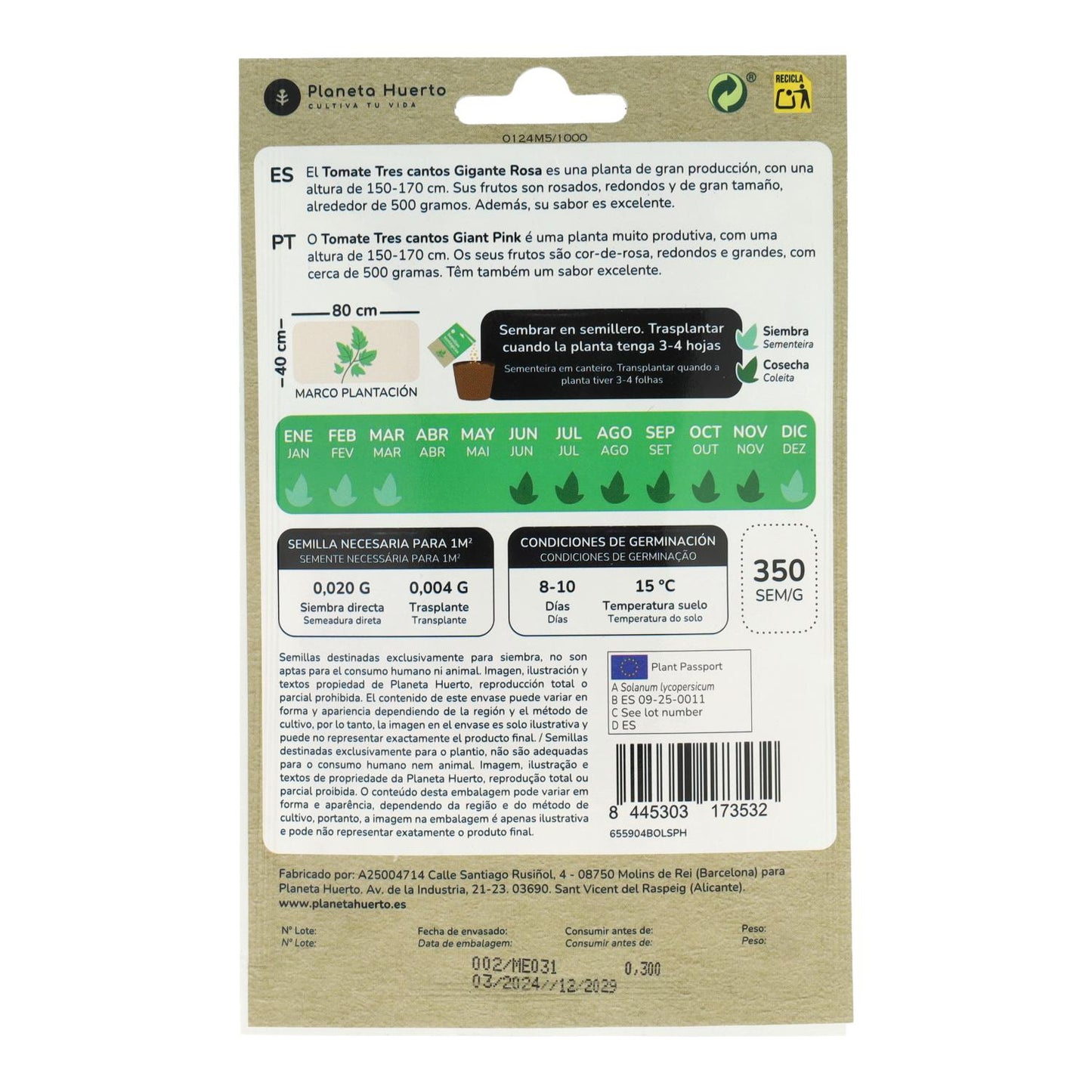 Semences biologiques de Tomate rose géante tres cantos Planeta Huerto