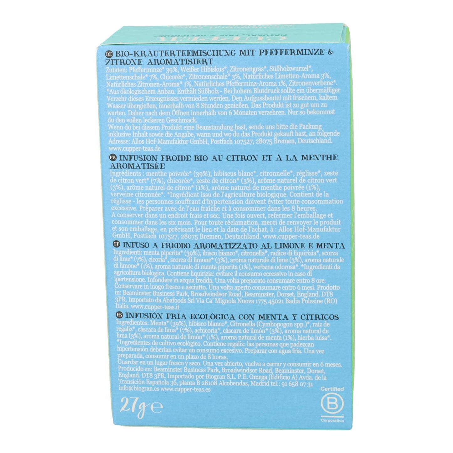 Cupper Organic Mint and Citrus Cold Brew Tea 10 Bags