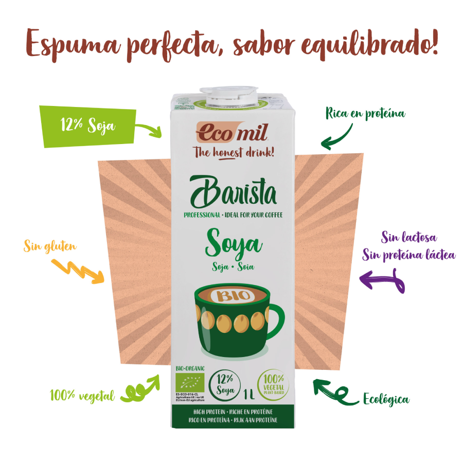 Ecomil low-sugar Barista soy drink 1 L
