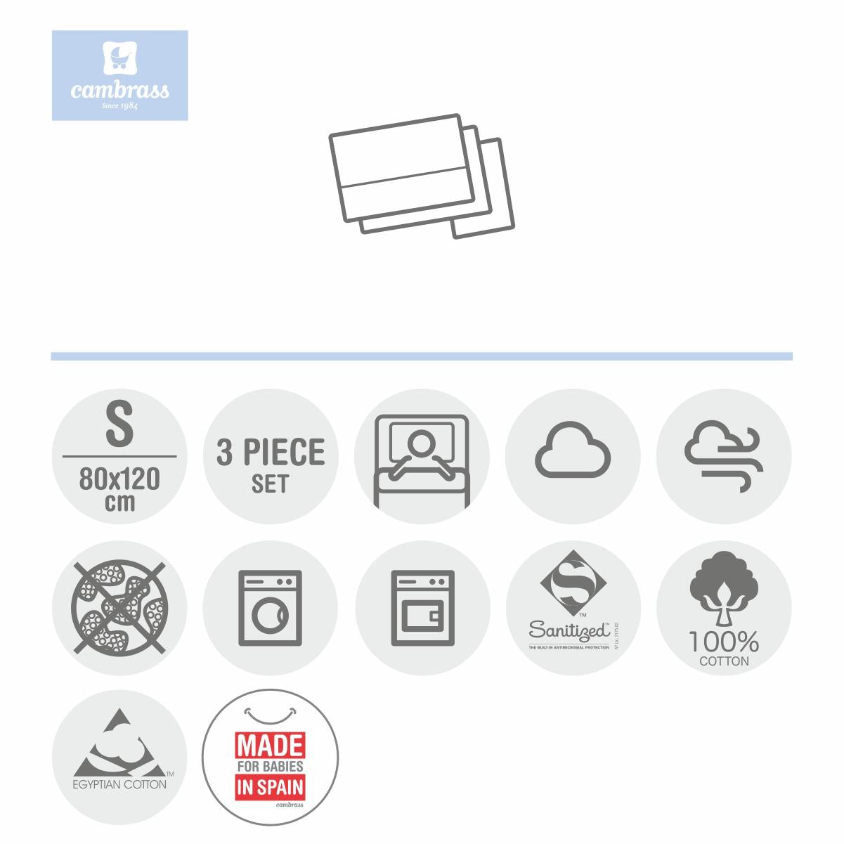 Laken voor wiegje met Star/Astra-ontwerpen, 3 stuks Astra Rosa