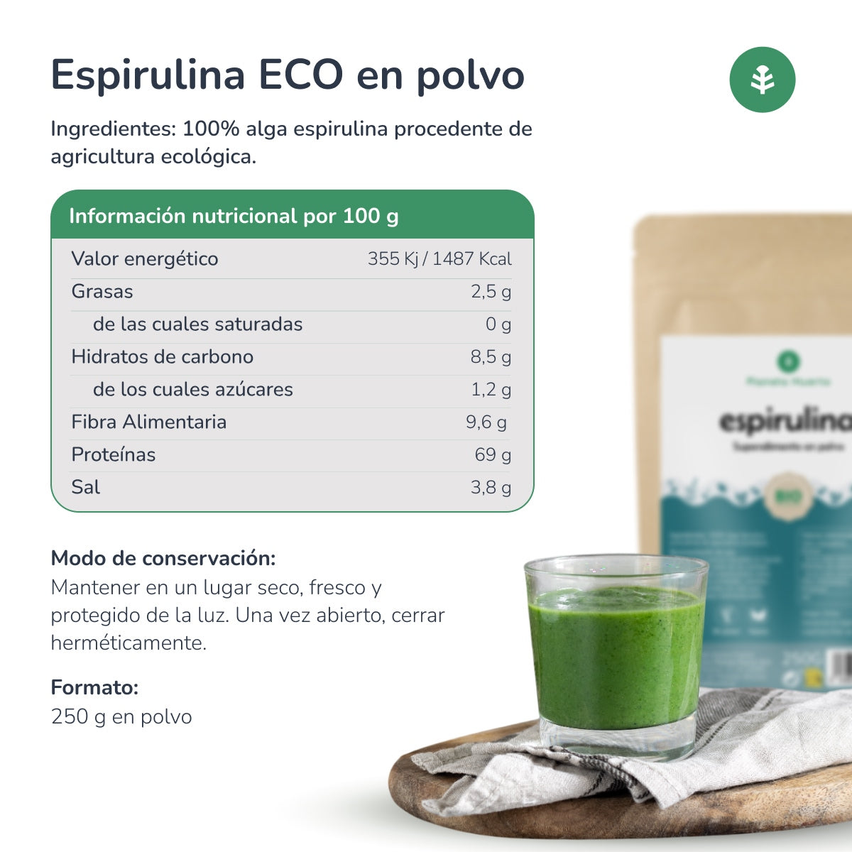 Spirulina poeder ECO Planeta Huerto 200 g