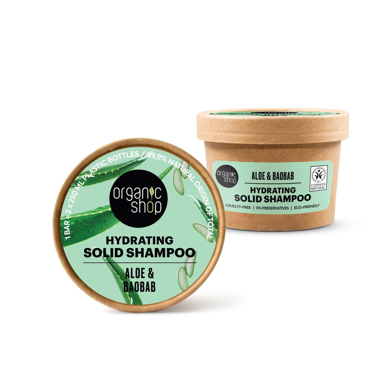 Shampoing solide hydratant à l'aloès et au baobab Organic Shop 60 g