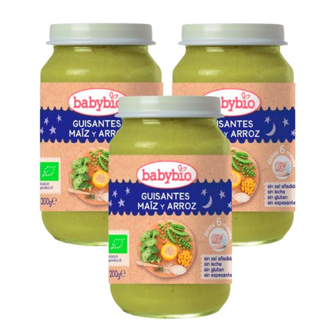 PROMO Pack 3x Good Night Peas, Corn and Rice Jars, 200 g. Babybio