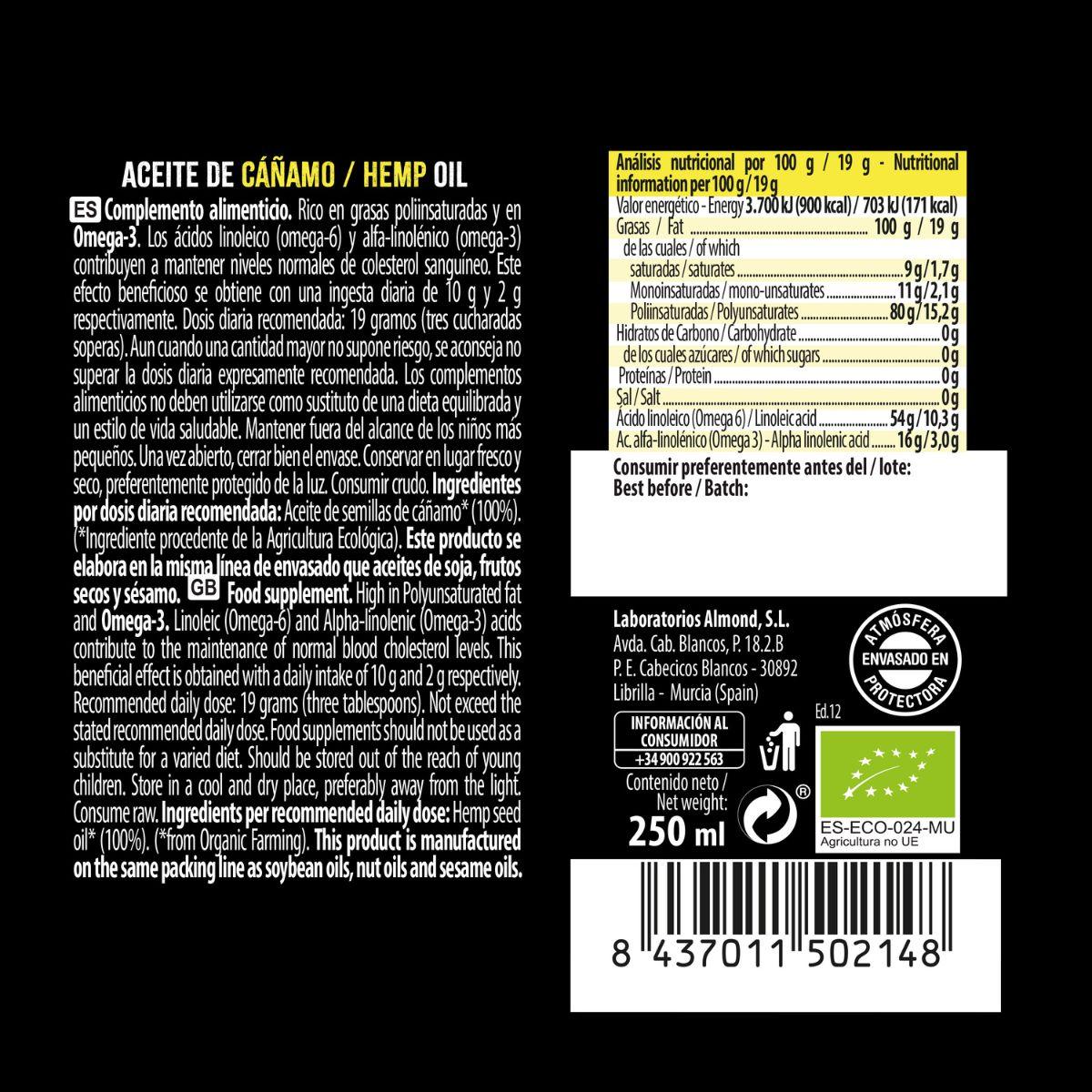 Olio di canapa biologico, NaturGreen 250 ml