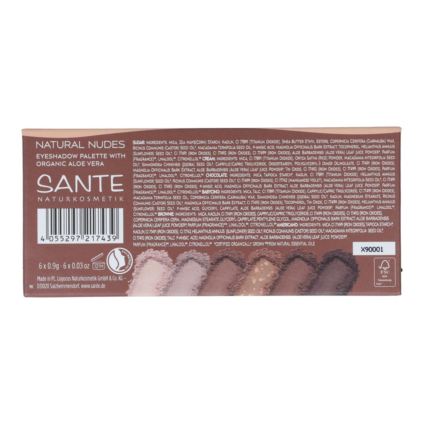 OMBRE À PAUPIÈRES PALETTE 6 COULEURS NATURAL NUDES Sante 1 g