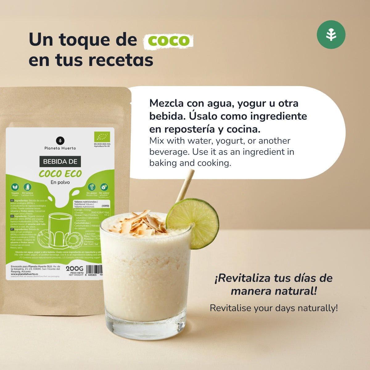 Napój kokosowy w proszku ECO Planeta Huerto 200 g