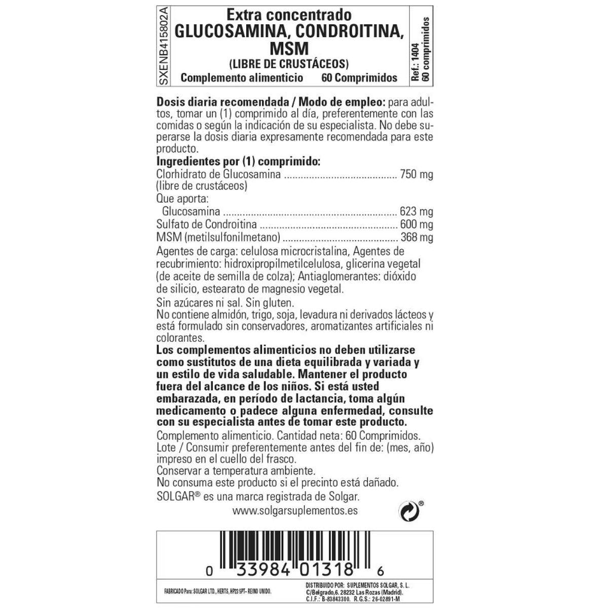 Glucosamine chondroïtine MSM extra concentré 60 comprimés