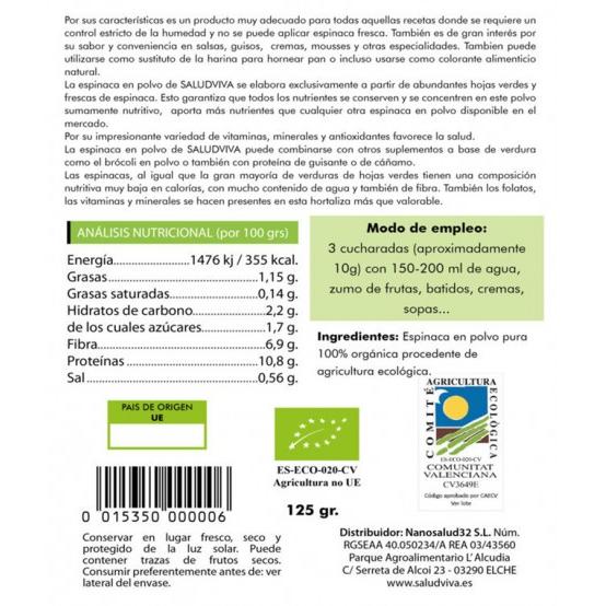 Poudre d'épinards ECO 125 g Salud Viva