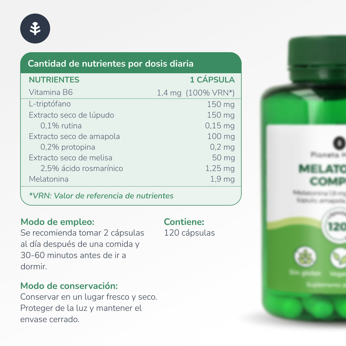 Melatonina complex Planeta Huerto 120 kaps