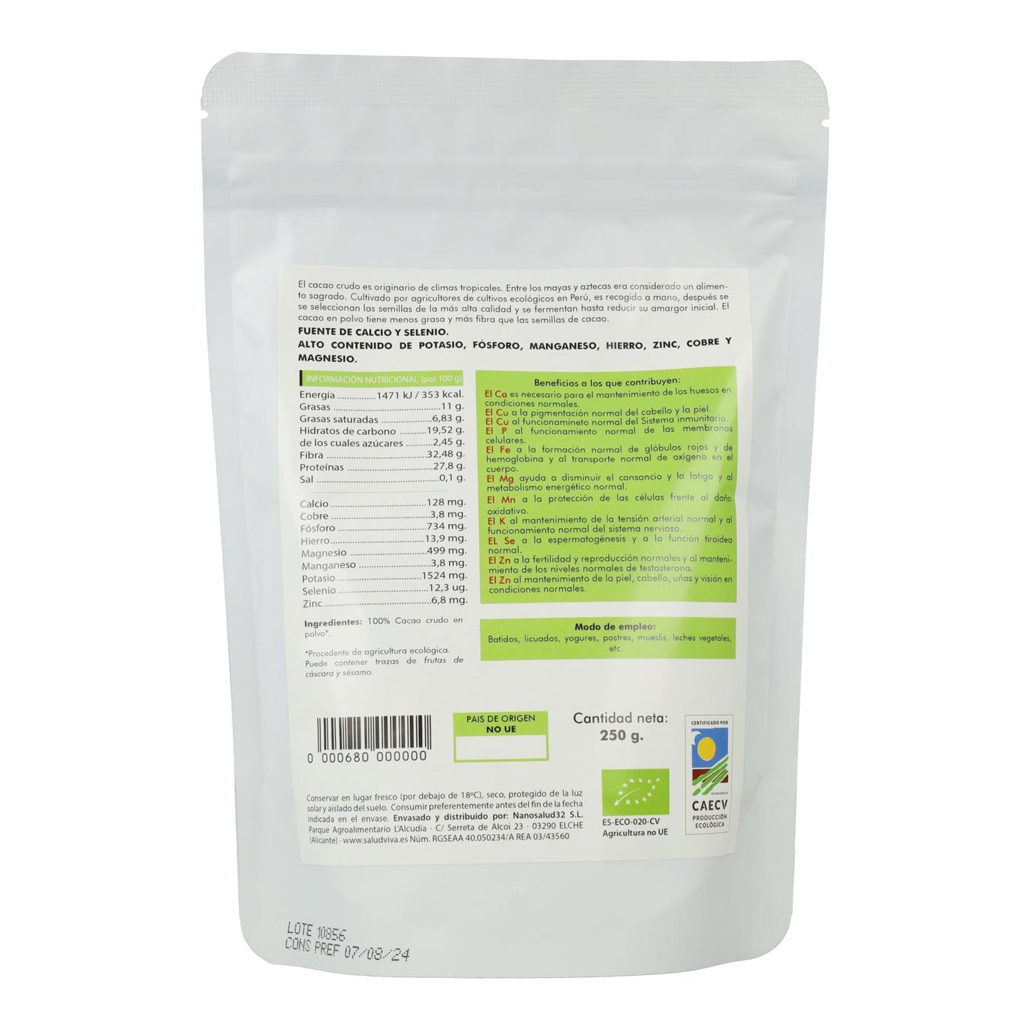 Organic Cocoa Powder 250 g, Salud Viva