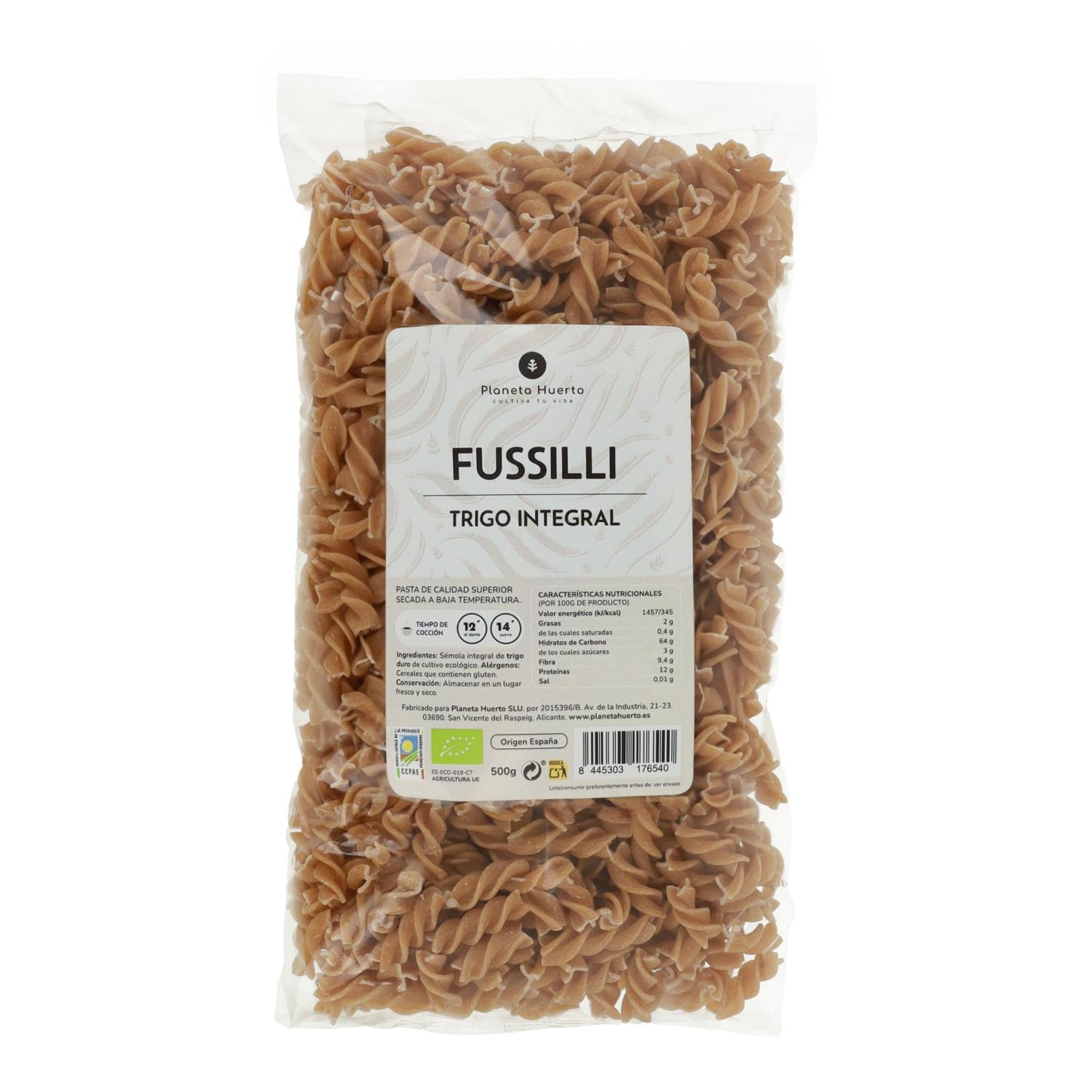 Whole wheat fussilli ECO Planeta Huerto 500gr