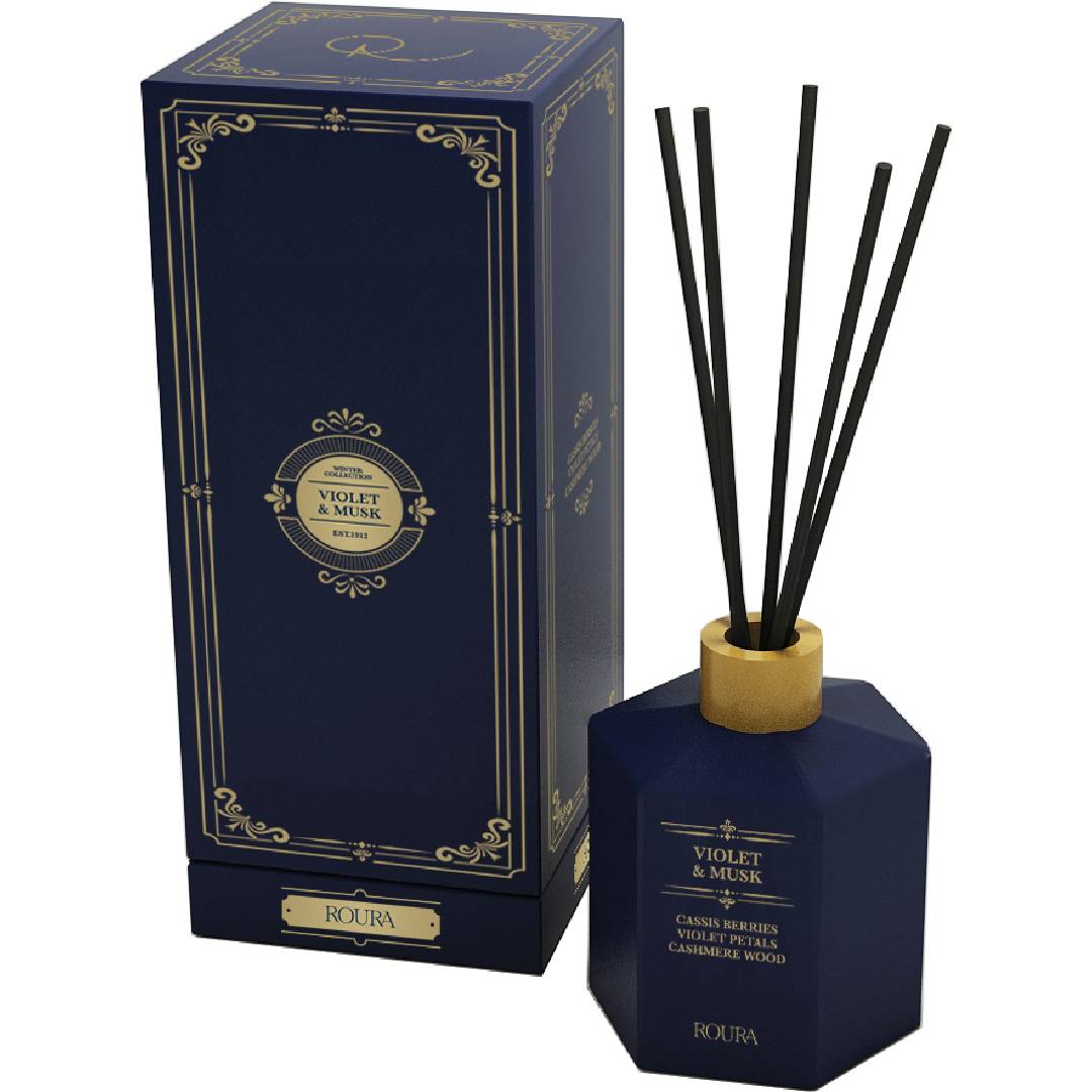 Désodorisant mikado Violet & Musk Roura 100 ml Cassis, Violette & Bois de cachemire