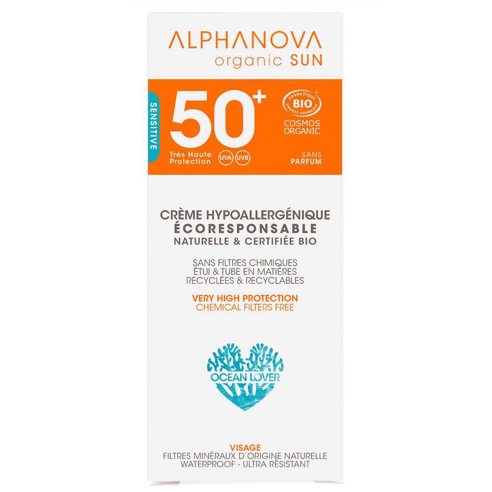 Hypoallergenisk ansikts solkräm SPF 50+ Alphanova 50 ml.