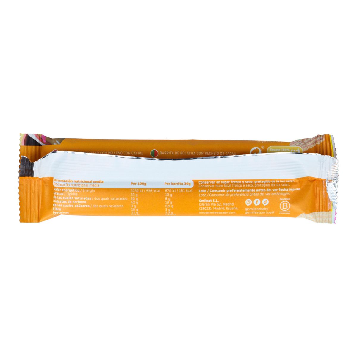 Barretta di cialda ripiena 30 g ECO Smileat