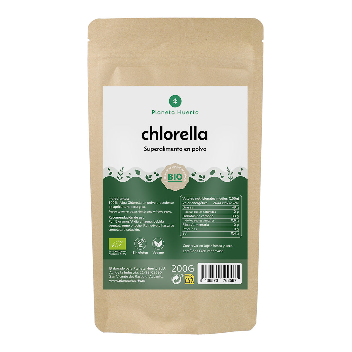 Chlorella seaweed powder ECO Planeta Huerto 200 g