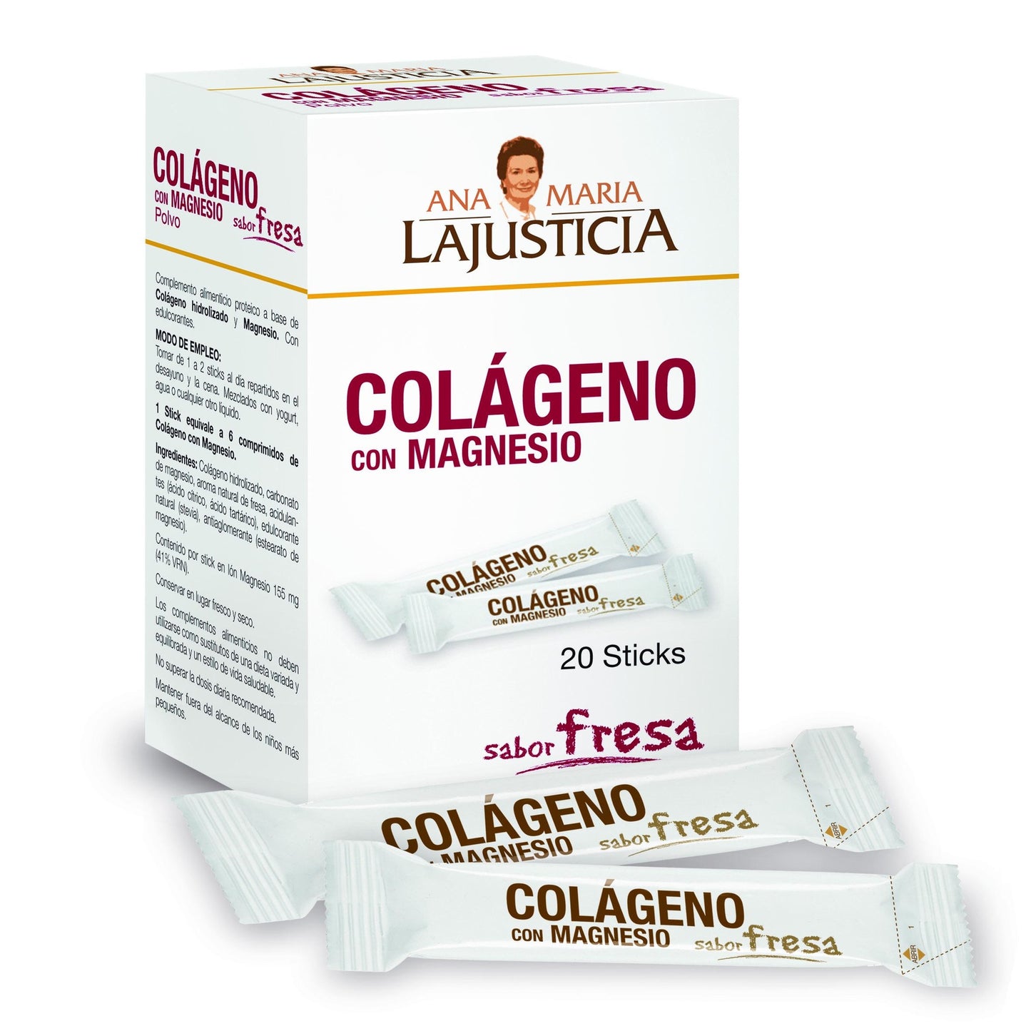 Ana María la Justicia Strawberry-Flavoured Collagen with Magnesium, 20 sticks