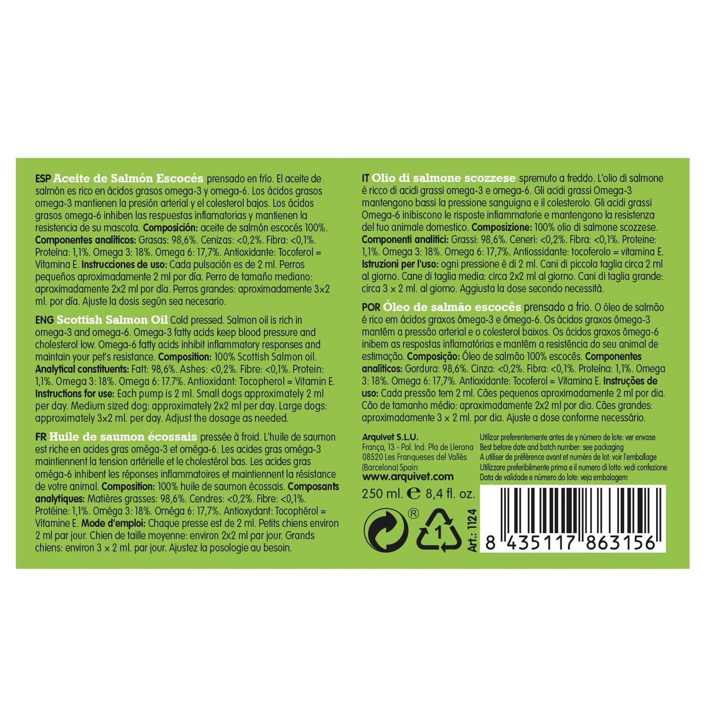 Olio di salmone scozzese Arquivet 250 ml