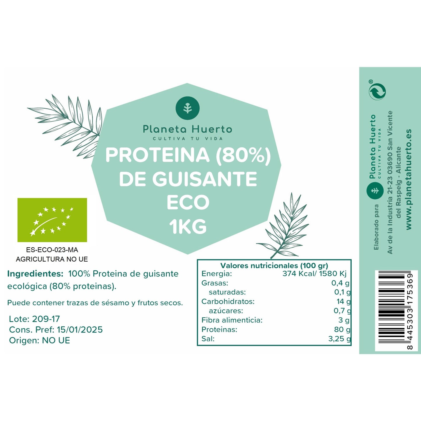 Proteine del pisello 80% ECO Planeta Huerto 1 kg