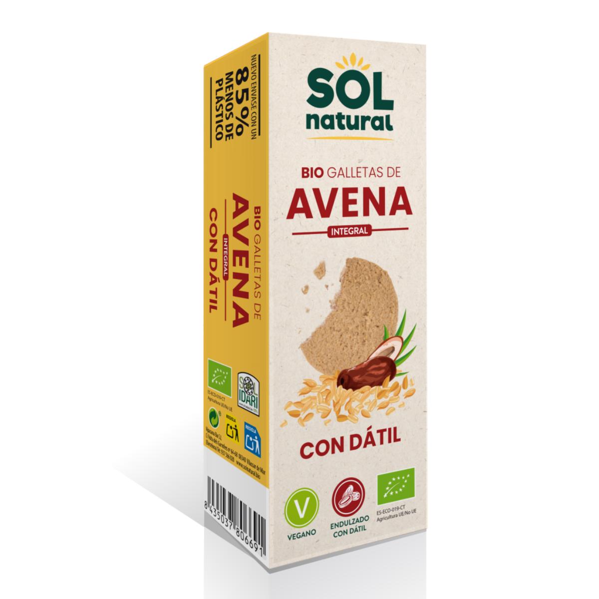 Pakket 9x Volkoren havermoutkoekjes gezoet met biologische dadels Sol Natural 170 g