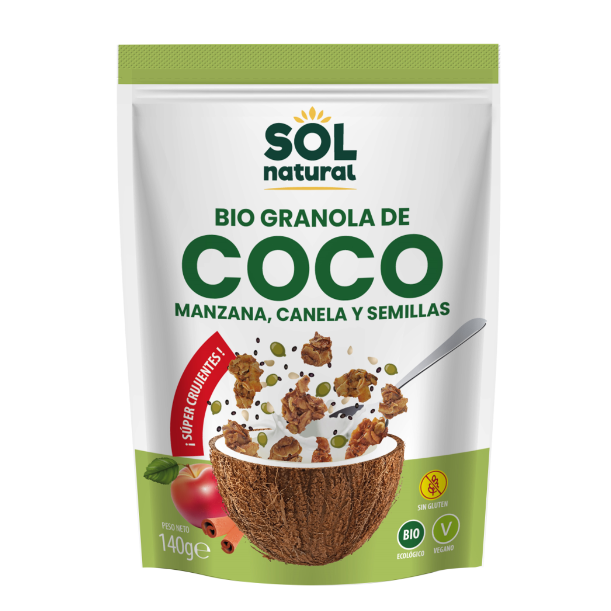 Granola Crunchy de Coco con Manzana y Canela Bio Sol Natural 140 g
